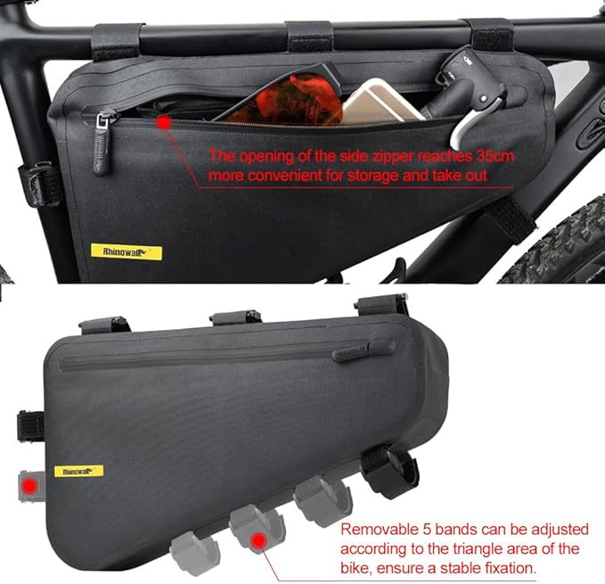 Rhinowalk Bike Frame Bag Bicycle Triangle Bag Waterproof Under Top Tube Bag Front Storage Pack for Road Mountain Cycling, Black