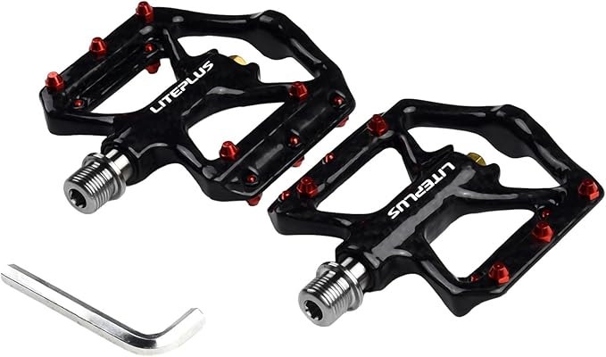 Ultralight Carbon Fiber Road Bicycles Pedals – 181g/pair, 99mm Wide Platform for Titanium Sealed Bearings & 10 Aluminum Anti-Slip Nails, Compatible for Road/Mountain/Folding Bikes