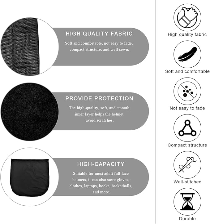 Helmet Bag, Large Capacity Lightweight Motorcycle Helmet Drawstring Bag, Folding Helmet Storage Carrying Pouch for Riding Bicycle Sport Travel, Soft Fleece Lined Helmetbag (Black)