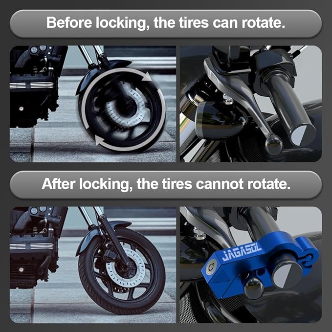 Motorcycle Lock & Helmet Lock Combo, Anti Theft Handlebar Lock, Max 1.5'', Blue