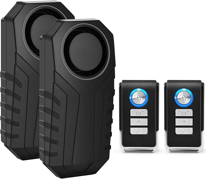 Bike Alarms for Ebikes, 2Pcs Wireless Bike Alarm with Remote, Anti-Theft Bicycle Motorcycle Alarm Wireless Security Vibration Motion Sensor Alarms, IP65 Waterproof Super Loud 113dB