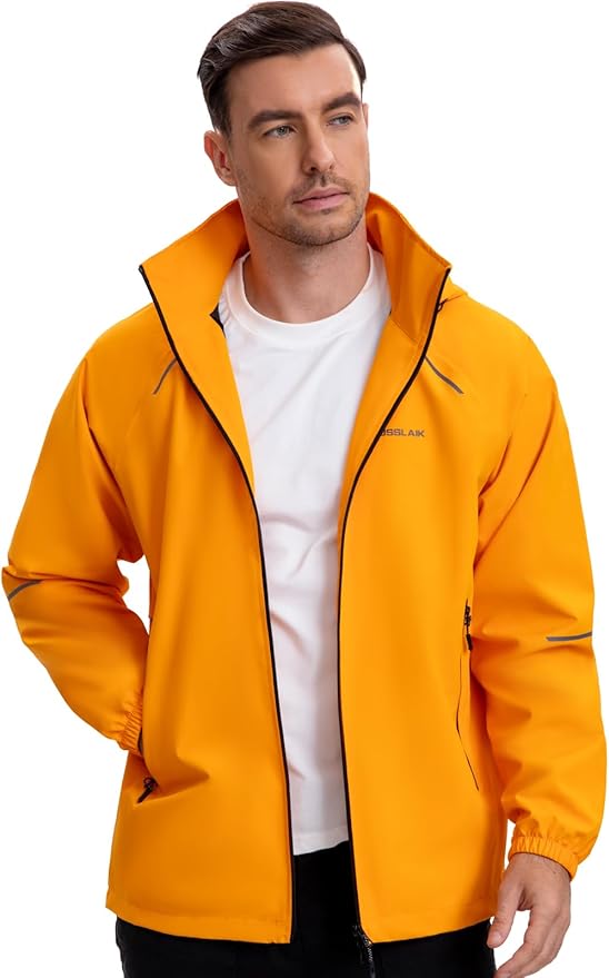 Men's Rain Jacket Waterproof Windproof Breathable for Hiking Cycling Commuting with Hood & Pockets
