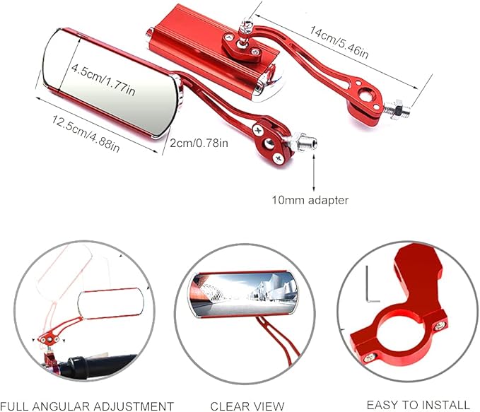 Bike Mirrors Handlebar Rearview Mirror, Bicycle Mirrors for Handlebars 2 pack, Bike Mirrors for Handlebar for Electric Bike, Mountain Bike, and Fixed Gear Bike (Red)