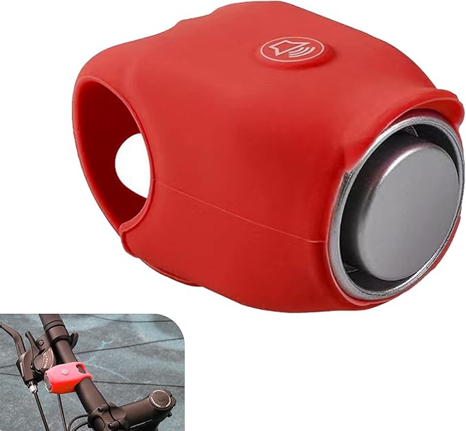 Electric Bike Horn, 120DB Loud Elasticity Silicone Bicycle Bell, Waterproof Bicycle Warning Horns with 6 Sound Options, Universal Handlebar Alarm for Adults Kids Bike/Scooter/Ebike (Red)
