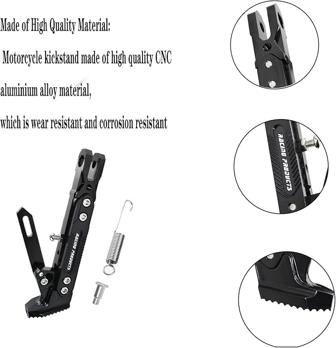 Universal Motorcycle Kickstand Accessories Motor Scooter Modified CNC Aluminum Alloy Adjustable Tripod Holder Kickstand Foot Side Support Stand Motor Scooter Motorbike Motocross Dit Pit Bike