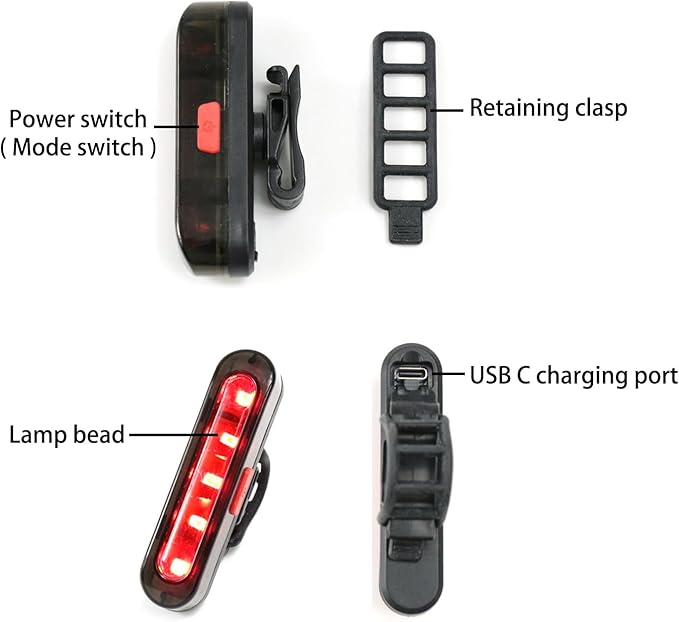 Bike Tail Light, Bicycle Rear Lights USB-C Rechargeable LED Cycling Safety Flashlight with 4 Light Mode for Road Mountain Night Riding & Adults Men Women
