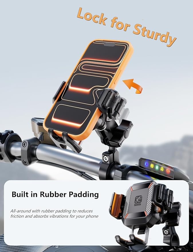 Kewig Motorcycle Phone Mount with Vibration Dampener [Anti-Theft] [Camera Friendly] Bike Phone Holder Handlebar Cradle for Bicycle Scooter ATV, Adjustable Size Fit for 5.4-7.2" Cellphone