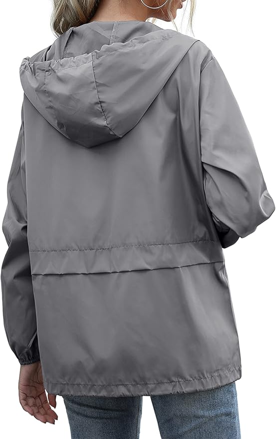 Women's Waterproof Raincoat Lightweight Rain Jacket Hooded Windbreaker with Pockets for Outdoor