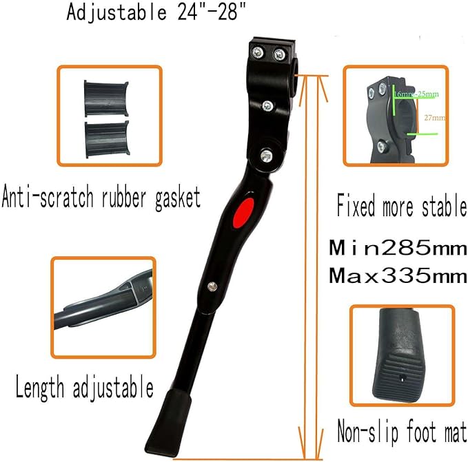 Bike Kickstand Aluminium Adjustable Center Bicycle Kickstand suitable Rear Side Bicycle Kickstand Fit for 26" 27.5" 29" 700C Bike Kick Stand for Bicycles Kickstand