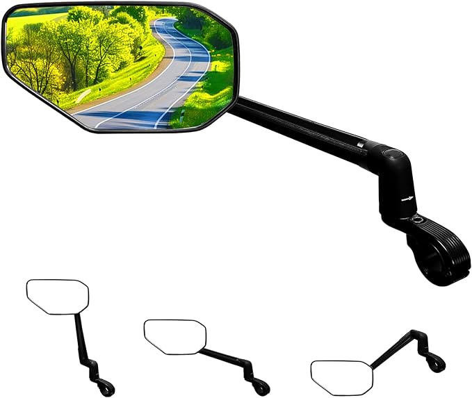 Bike Mirror, New Foldable Bicycle Mirror for Handlebar, 360° Adjustable Bar End Rear View Mirrors for E-bike, Mountain Bike, City Bikes & Scooter (Left 0.87-1")