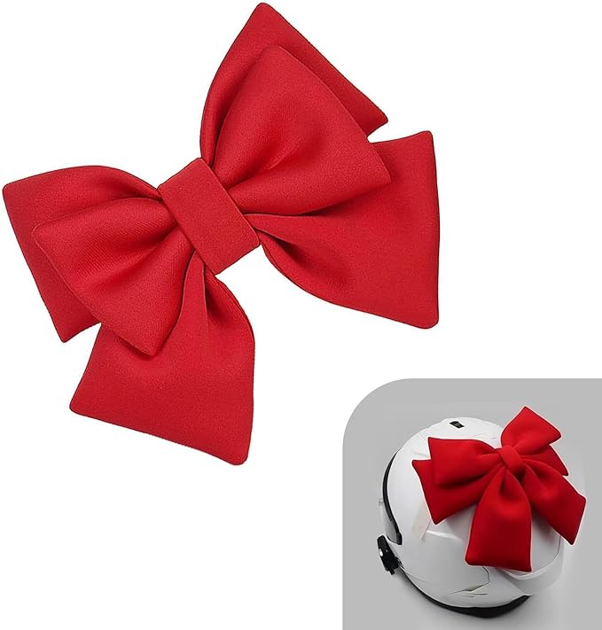 Large Bow Helmet Decoration, Cute Bow Helmet Accessory with Suction Cup, Removable Decorative Bow for Motorbike Helmets, Universal for Ski Bike Motorcycle Helmets (Red)