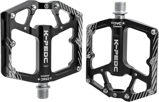 Bike Pedal Aluminum Alloy 9/16" Bike Pedal MTB Wide Platform Flat Non-Slip Bicycle Pedals with 3 Bearings for Mountain Bikes, Road, BMX