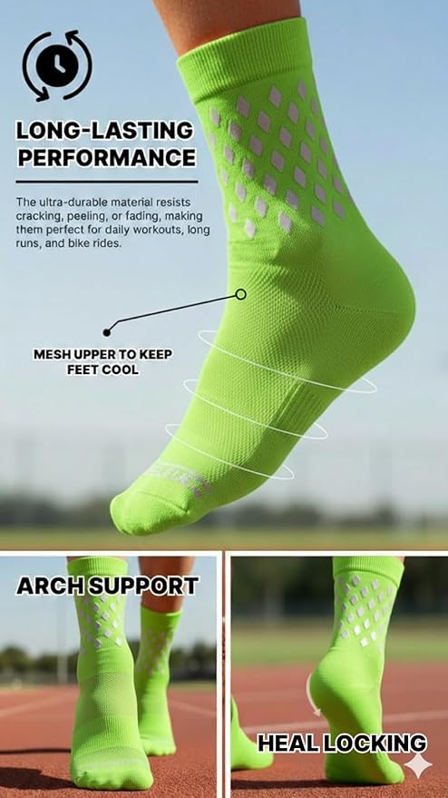 ReflecToes Reflective Socks for cycling and running - 330 Candle Power High Visibility Night Safety Gear - Biomotion Support