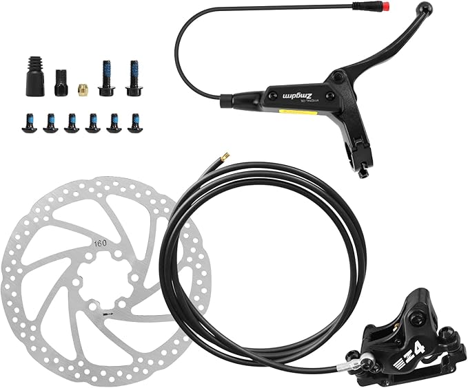 4-Pistons E-Bike Hydraulic Disc Brake Set, 2-PIN Electric Power-Off Hydraulic Brakes Set with 160mm Rotors, Pre-Bled with Mineral Oil Brakes Kit for eBike, MTB, Electric Scooters(Right Rear)