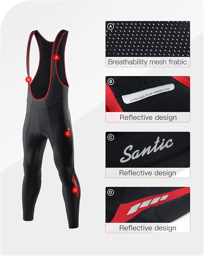 Santic Men's Winter Fleece Pro Cycling Bib Pants 4D Padded Thermal Cold Weather Bike Riding Pants with Pockets