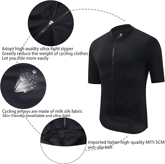 YKYWBIKE Cycling Jersey Men Aero Race Fit, Road Bike Jersey Short Sleeved Moisture Wicking, Breathable,Zip Pocket,UPF50＋