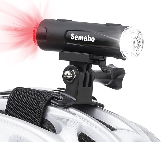 2in 1 Rechargeable Helmet Light with Bracket Mount Night Bike Light Riding Safety 5 Warning Light Modes IP66 Waterproof Bicycle Light, 360° Rotatable Front Rear Lights, Mountain Bike Headlight