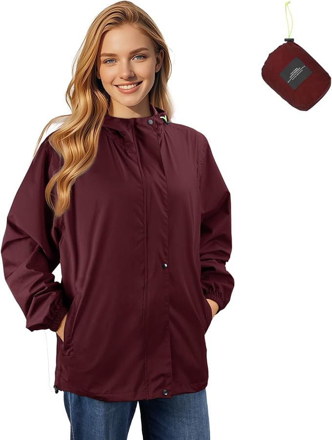 SOPPY Rain Jacket Women Waterproof Jacket With Hood Lightweight Raincoat with Pockets Windbreaker Breathable Rain Coats