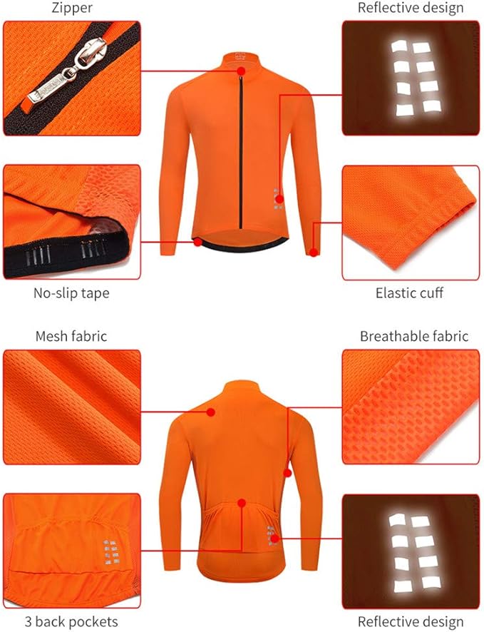 WOSAWE Men's Cycling Jersey Long Sleeve Bicycle Shirt Breathable Mountain Bike Tops for Riding, Running, Hiking