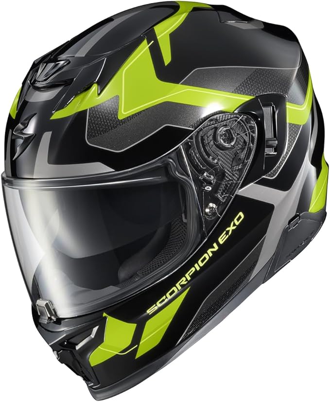 ScorpionEXO T520 Full Face Touring Motorcycle Helmet with Bluetooth Ready Speaker Pockets DOT ECE Approved Zuse (Black/Hi-Viz - Medium)