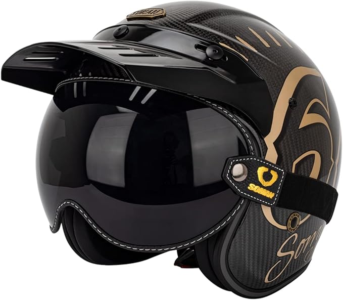 Retro Motorcycle Helmet Shield Bubble Visor, PC Goggles Lens Replacement Universal for 3/4 Open Face Full Helmet Bell Moto-3 (Smoke)