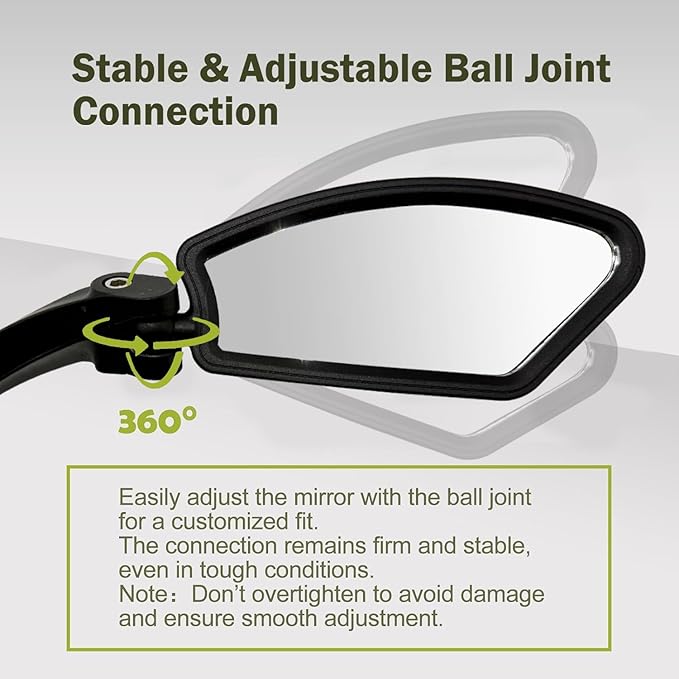 Bike Mirror Handlebar Mount, E-Bike Mirror for Handlebars, HD Glass Lens, Bike Rear View Mirrors, Clear & 360° Adjustable View Bicycle Mirrors for Bikes&E-bikes (Right)