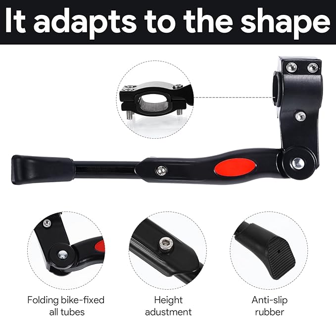 Bicycle Kickstand, Aluminium Alloy Bike Kickstand, Adjustable Bicycle Kickstand, Easy to Install Kick Stand, Rear Side Bike Stand, Non-Slip Foot for 24"-700C 16"-20" with Hex Wrench
