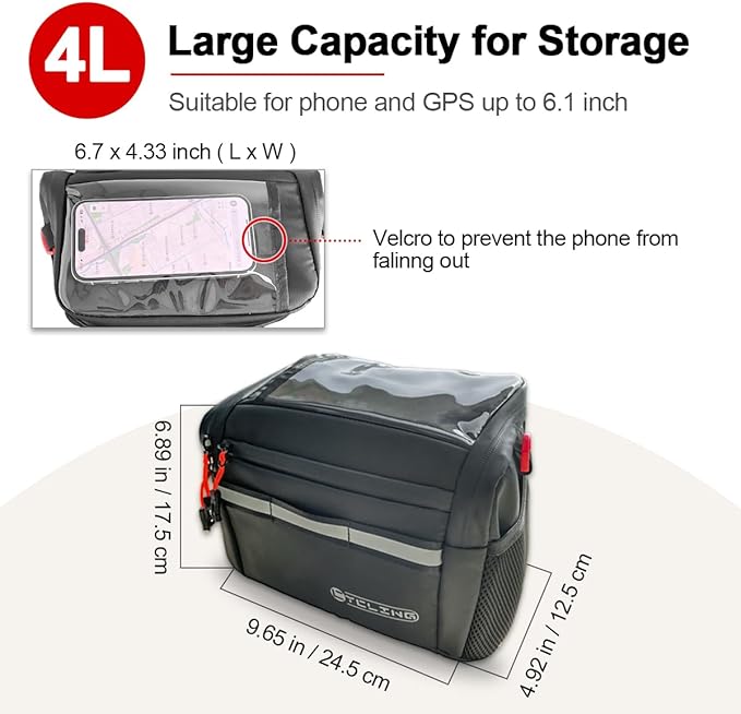 Bike Handlebar Bag, Insulated Cooler Front Frame Bag with Touch Screen Phone Holder, 4L Water Resistant Bicycle Basket Storage Pouch, Convertible Shoulder Pack for Ebike MTB Road