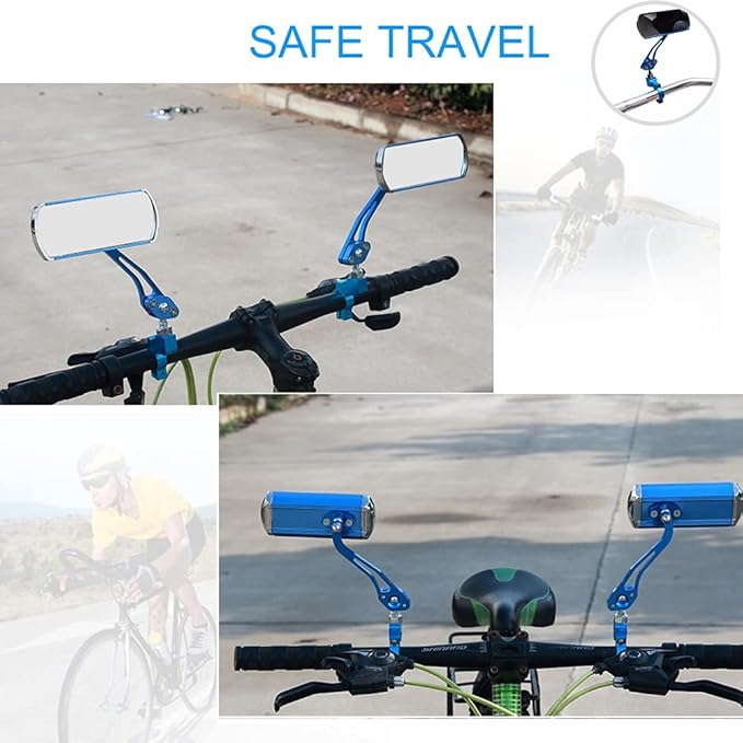 Bike Mirrors Handlebar Rearview Mirror, Bicycle Mirrors for Handlebars 2 pack, Bike Mirrors for Handlebar for Electric Bike, Mountain Bike, and Fixed Gear Bike (Blue)