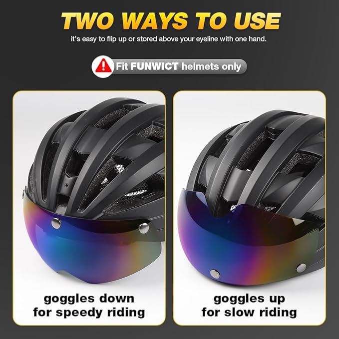 Magnetic Bike Helmet Goggles, Removable/Detachable Sun Visors Shield for Cycling Bicycle Helmet FW001
