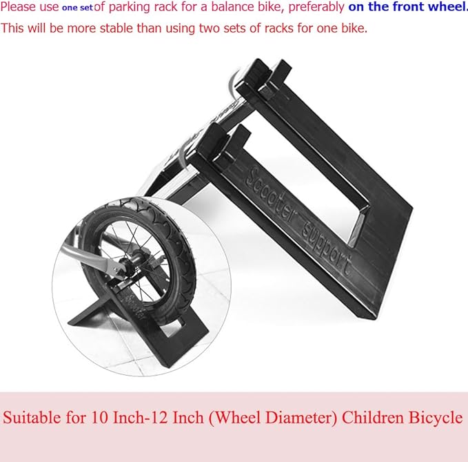 2 Pack Kids Balance Bike Parking Rack Stand Foldable Kickstand Holder for No Pedal Training Bicycle Scooter 8‘’ 9‘’ 10‘’ 12 Inch Bikes Storage Organizer Indoor Outdoor Garage