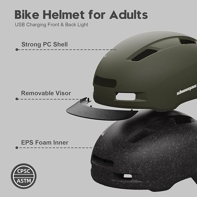 Bike Helmet, Shinmax Adult Cycling Helmet with USB Rechargeable LED Front and Back Light Bicycle Helmets for Men Women