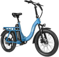 1200W Peak Folding Electric Bike for Adults, 28MPH 48V 10.4Ah Removable Battery, 55-Mile Range, 20"x3" Fat Tire, Step-Thru Ebike with Basket 7-Speed – Commuter E-Bike Blue Classic