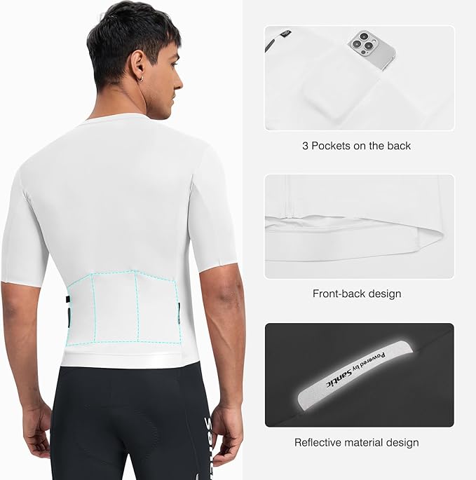 Santic Men's Cycling Jersey Short Sleeve Tops Bicycle Bike Shirt Full Zipper UPF 50+ Bicycle Jersey with Pockets