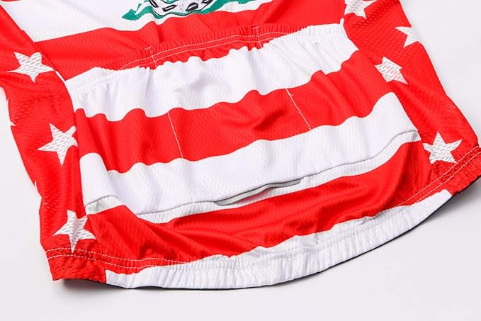 Cycling Jersey Short Sleeve USA Style Bike Tops with Pocket Reflective Stripe