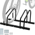 QWORK Sturdy 2-Bike Floor Stand, Powder-Coated Steel Bike Rack for Indoor/Outdoor Use, Compatibility with 22-28 Inch Wheels, Max Tire Width 2.15 Inch