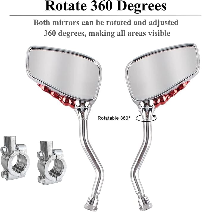 Pairs of Distinctive Skull Skeleton Hand Bicycle Mirror, Rearview Side Mirror Handlebar Mirror Mount Holder Clamp Adaptor 10mm for Scooter Moped Bike Standard Bike Motorcycle
