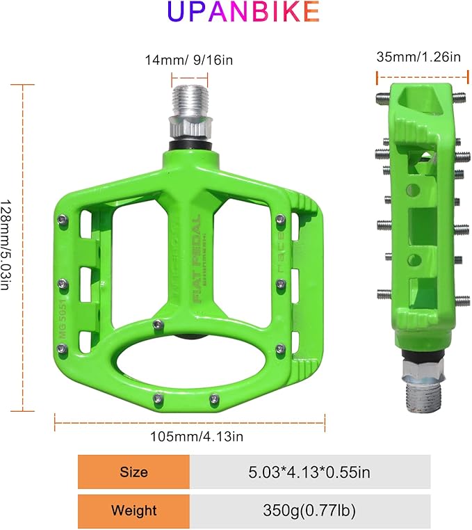 UPANBIKE Magnesium Alloy Bike Pedals 9/16'' Spindle Bearing High-Strength Non-Slip Large Flat Platform for Mountain Bike Road Bicycle