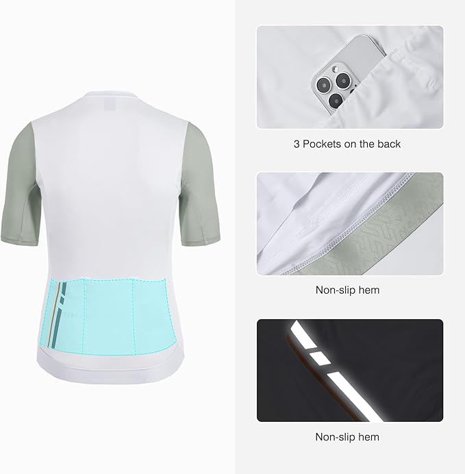 Santic Men's Cycling Jersey Short Sleeve Tops Pro Road Bike Shirt Full Zipper UPF 50+ Bicycle Jersey with Pockets