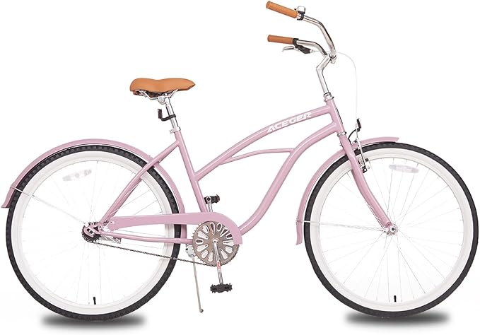 ACEGER 24 26 Inch Women Beach Cruiser Bike, Single Speed and 7 Speed, Adult Hybrid Bike Commuter Bicycle, Hi-Ten Steel Frame with Adjustable Handlebar and Saddle, Multiple Colors