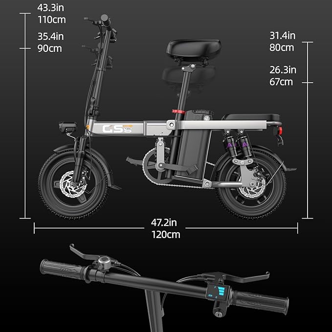 Heavy-Duty Foldable Electric Bike for Adults with 7-Shock Suspension, 500+ lbs Capacity, 740W Motor, 25MPH, 720Wh Battery, 20 Mile Range, 14“ Fat Tires Commuter Electric Bicycles for Road & Mountain