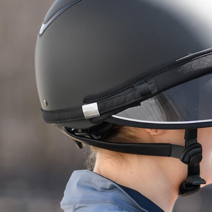 Schneiders Riding Horse Riding Helmet Visor | Sleek Sun Protection for English Helmets | Blocks 94% UV Rays | Anti-Slip, Windproof Fit | Lightweight & Durable | Color Black/Silver | Size One Size