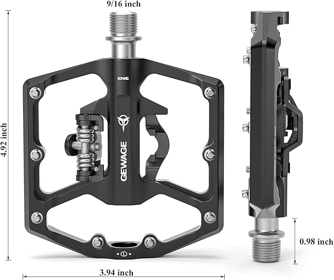 Mountain Bike Pedals- Dual Function Bicycle Flat Pedals and Clipless Pedals- 9/16" Platform Pedals Compatible with SPD for Road Mountain BMX Bike