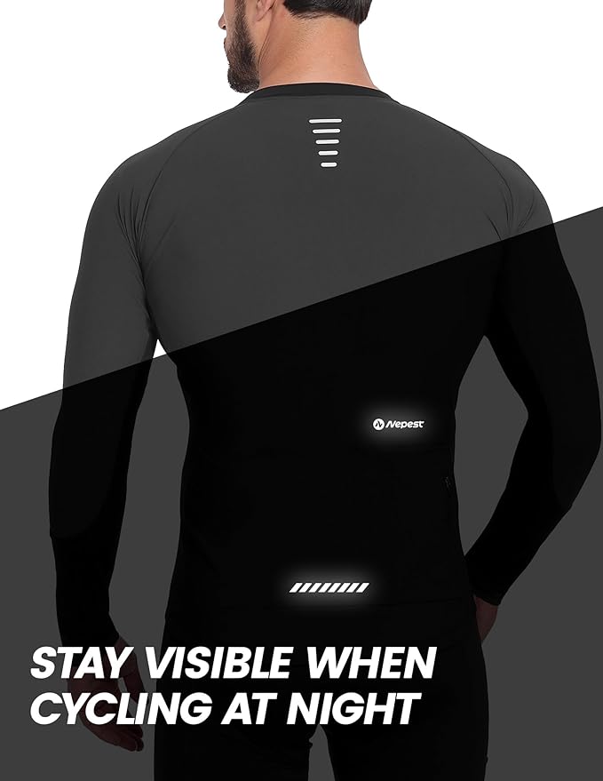 Nepest Mens Cycling Jersey Long Sleeve Bike Jersey UPF 50+ Road Biking Shirts Clothing with 4 Rear Pockets