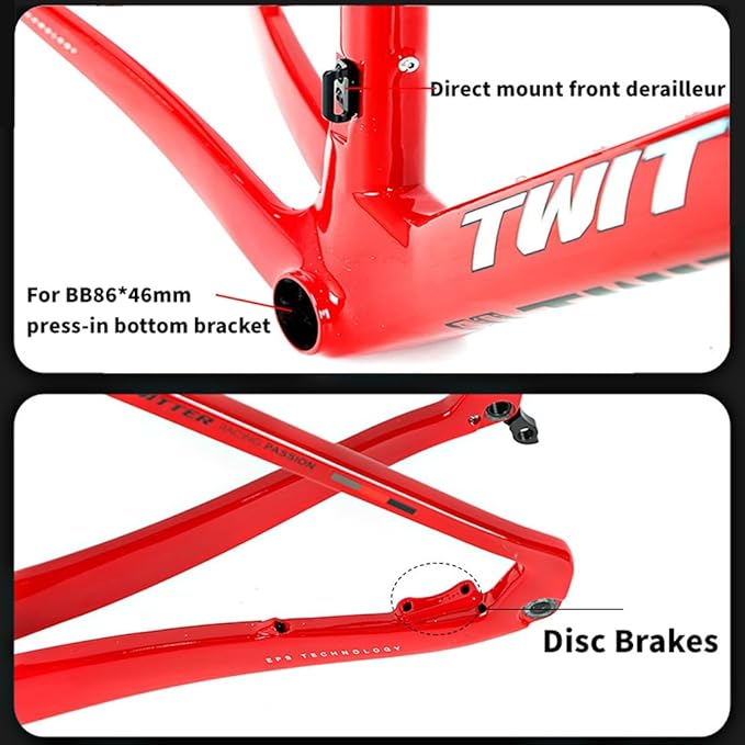 Carbon Road Bike Frameset 46/48/50/52/54/56cm 700c Wind Breaking Racing Frame Internal Routing Disc Brake Frame Set Thru Axle 100mm/142mm(Silver,48CM)