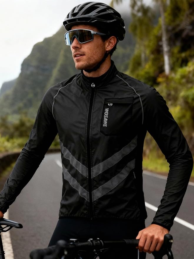 WOSAWE Men's High Visibility Cycling Wind Jacket Water Resistance Reflective Windbreaker