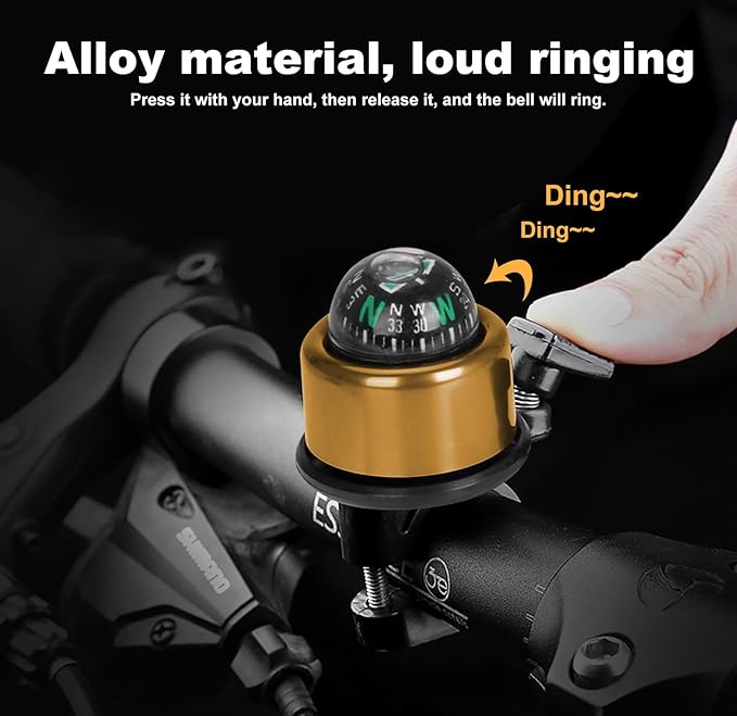 Pack of 2 Aluminum Alloy e-Bike Accessories for Adults | Compass Bicycle Bell & Loud Bike Horn Fits in 22.2mm Handlebars | Must Have Accessory for Men & Women for Mountain & Road