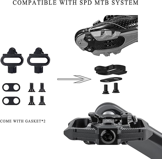 Mountain Bike Pedals - Dual Function Flat and Clipless Pedal - 3 Sealed Bearing Platform Pedals Compatible with SPD, Bicycle Pedals for BMX Spin Exercise Peloton Trekking Bike