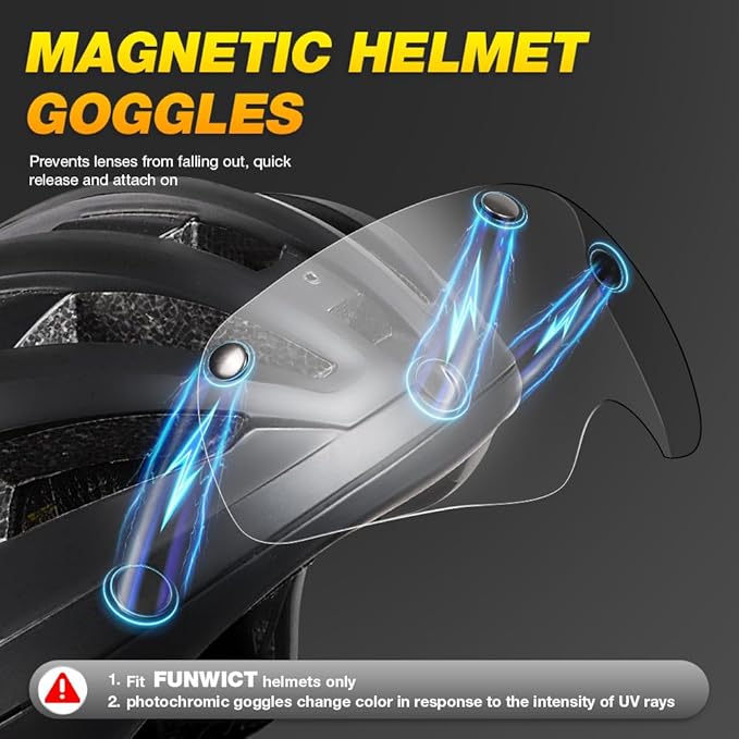 Magnetic Bike Helmet Goggles, Removable/Detachable Sun Visors Shield for Cycling Bicycle Helmet FW001