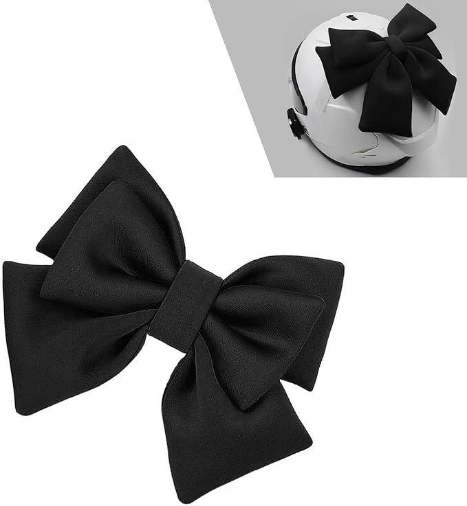 Cute Large Motorcycle Helmet Bow, Fabric Removable Helmet Bow, 7.87" x 10.24" Fashionable Accessory for Women, Universal Fit for Motorcycle, Ski & Bike Helmets (Black)